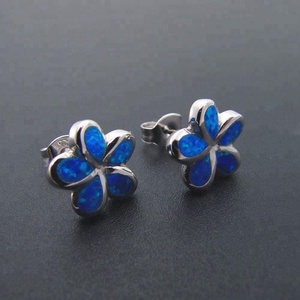 Fashion Hawaii Blue Fire <strong>Opal</strong> Flower <strong>Opal</strong> <strong>Earrings</strong> - Product Image 3