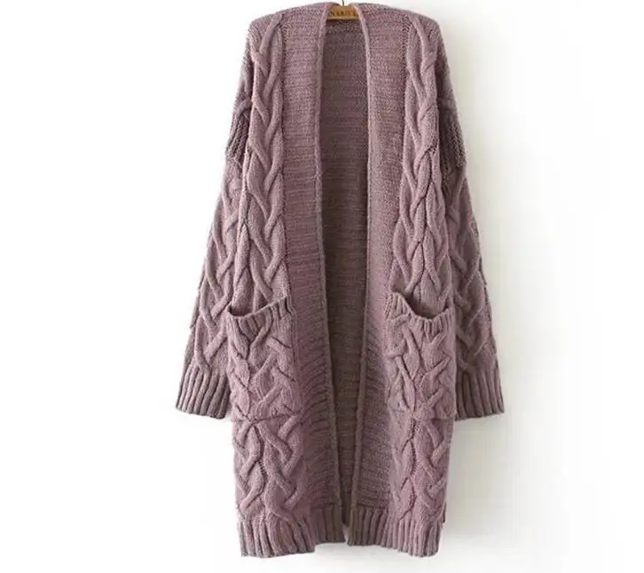 가을 겨울 여성 긴 카디건 스웨터 새로운 패션 두꺼운 굵은 양모 스웨터 여성 니트 스웨터 탑스 코트