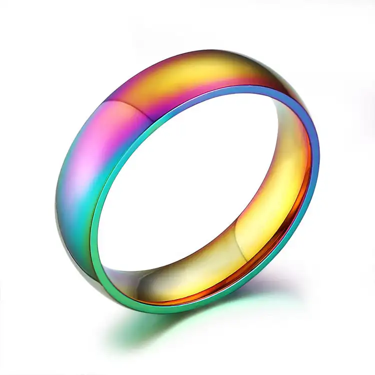 Anel de arco-íris de orgulho gay, joia polida de arco-íris gay e lesbiano lgbtq, orgulho de 316l em aço inoxidável
