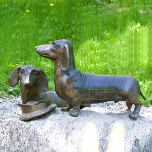 Garten antiken messing hund statue bronze dackel skulptur