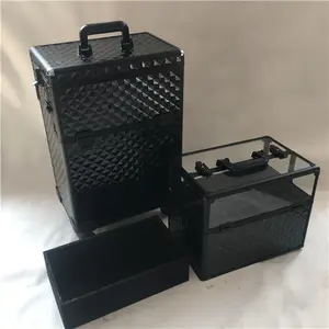 Hitam Profesional Aluminium Bingkai Kuku Seni Alat Kosmetik Salon Makeup Kecantikan Troli Kasus