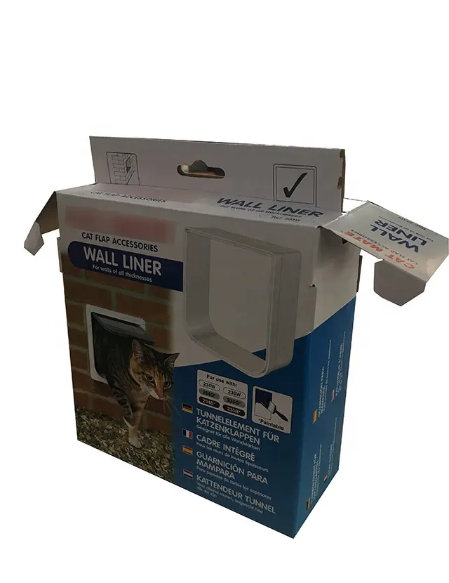 Pet wall door packaging customized paper carton box custom made corrugated color boxes with hanger hole