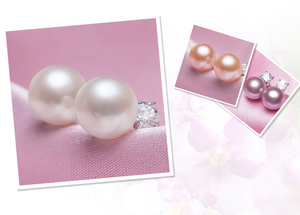 Boucles d'oreilles princesse simples et brillantes AAAA perle d'eau douce 925 pain rond avec gemme CZ transparente - Product Image 2