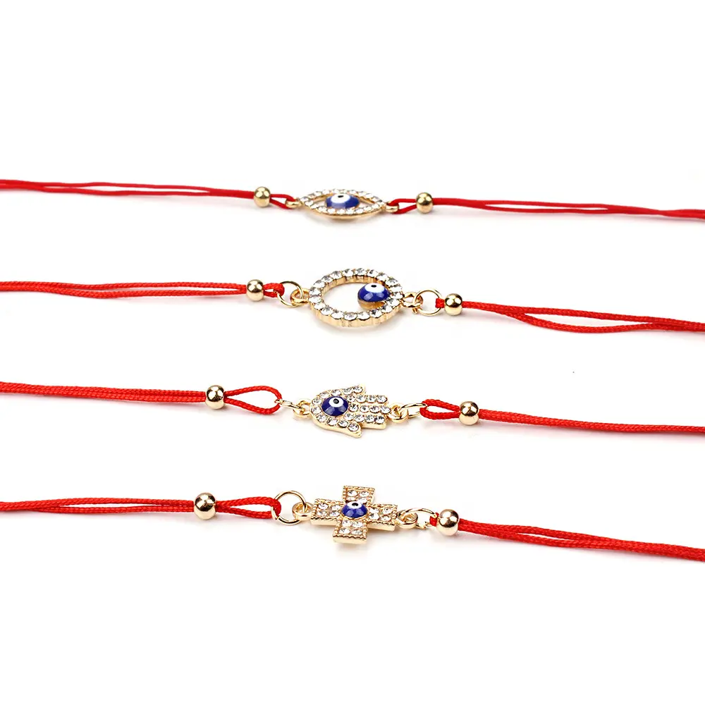 New Red Chủ Đề Dây Vòng Đeo Tay Sideway Chéo Karma Mắt Dệt Vòng Đeo Tay Boho Hamsa Fatima Tay Ác Của Mắt Đá Màu Xanh Trang Sức