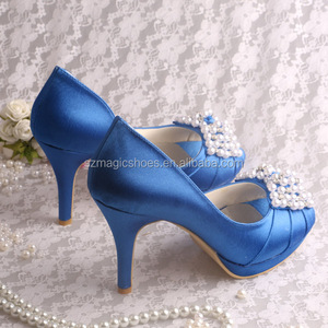 Sandali con plateau donna personalizzato <span class=keywords><strong>tacco</strong></span> alto raso blu - Product Image 4