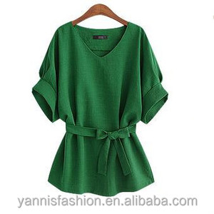 Mùa Hè Phụ Nữ Áo Cánh Linen Áo Sơ Mi V Cổ Lớn Bow Batwing Tie Loose Phụ Nữ Áo Nữ Hàng Đầu Cho Tops 5XL 10% Off - Product Image 3