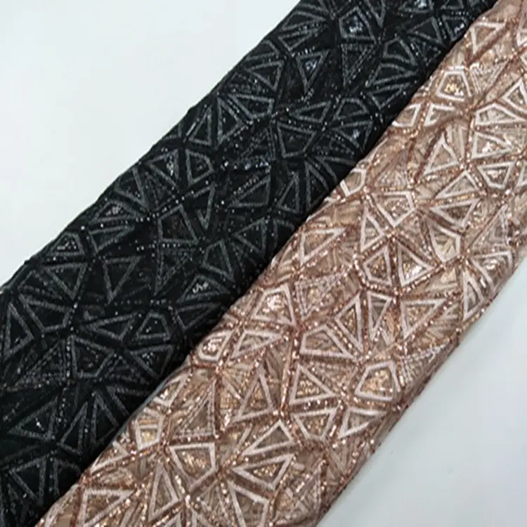 New arrival geometric pattern design sequins silver line lace fabric evening dress 5 yards from the batch