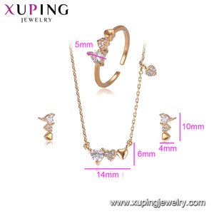 64459 Xuping Zirconia jewelry set nuovo arrivo <span class=keywords><strong>di</strong></span> qualità superiore elegante a forma <span class=keywords><strong>di</strong></span> cuore <span class=keywords><strong>tre</strong></span> pezzi set accessori per i monili delle donne - Product Image 6