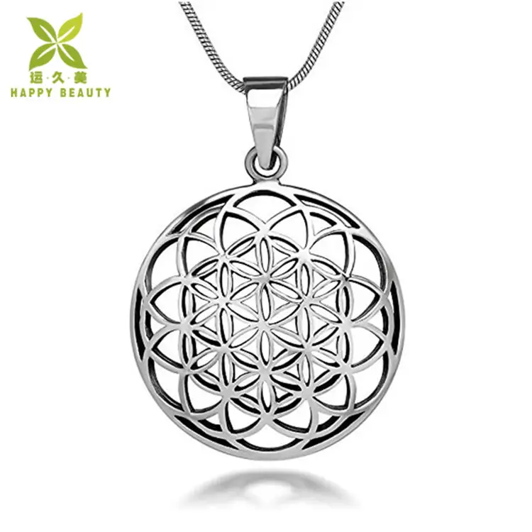 Happy beauty jewelry 925 sterling silver geometry flower charm pendant necklace wholesale