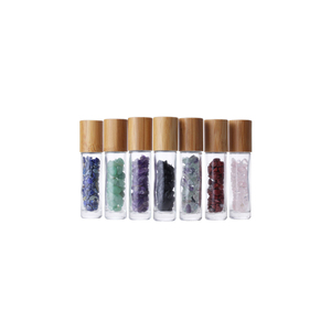 Hengjian Natural Gemstone 10ml Glass Roller Bottle Bamboo Cap <strong>Perfume</strong> Oil <strong>Container</strong> with Metal Roller for Skin Care Cosmetics - Product Image 1