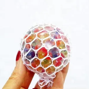 Stress Relife Soft Mesh Grape Ball Squishy Ball In Net Beads Ball Flashing Squeeze Toys