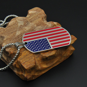 Classic Unisex Silver Dog Tag colgante de la joyería de acero inoxidable de la bandera americana collar - Product Image 4