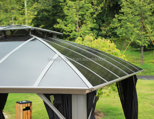 Gazebo d'extérieur en aluminium avec structure renforcée en fer, toit rigide en polycarbonate, imperméable, pour patio, jardin, protection solaire, anti-pluie et moustiquaire naturelle - Product Image 5