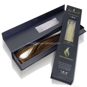 Magnetic closure black hair extension cardboard packaging paper box with window