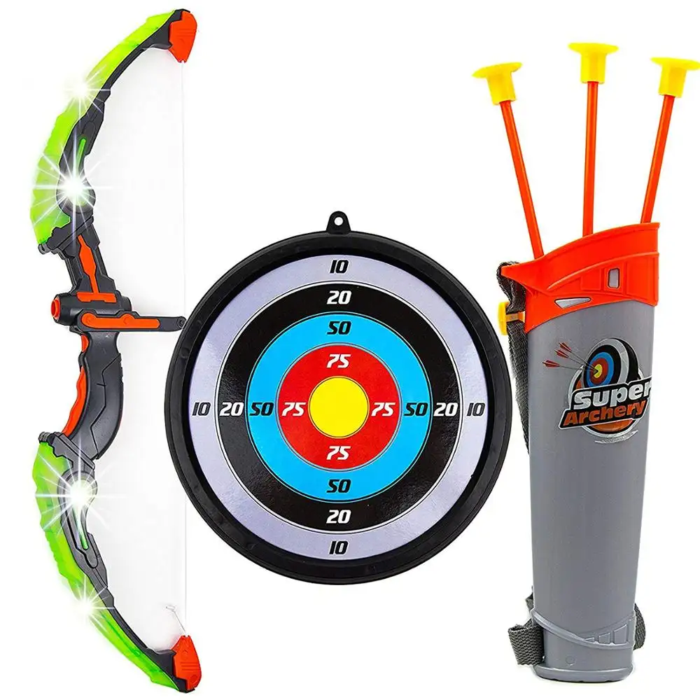 Kids Toy Bow Arrow Archery Set Arrow Holder Target - LED Light Up Function - Hunting Series Toy Boys Girls