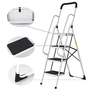 3-Step High Handrail Domestic Folding Ladder Iron Steel Material for Household Kitchen Workshop Safety Insulation Certified