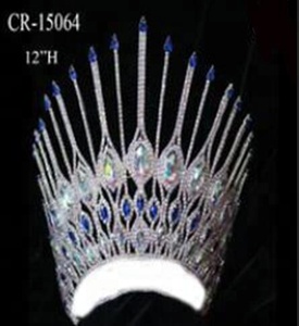 Rojo Azul Cristal Tiara Alto AB Rhinestone Pageant Corona - Product Image 5