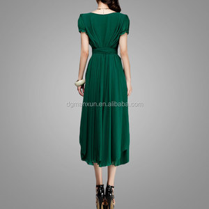 <span class=keywords><strong>Verde</strong></span> de la gasa irregular dobladillo de la cintura atado corto elegante manga de la llamarada <span class=keywords><strong>vestido</strong></span> - Product Image 3