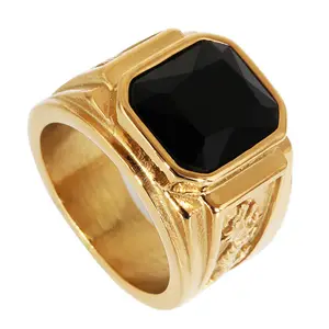 High Quality Customized Carving Dragon Stainless Steel Gemstone Ring for Men