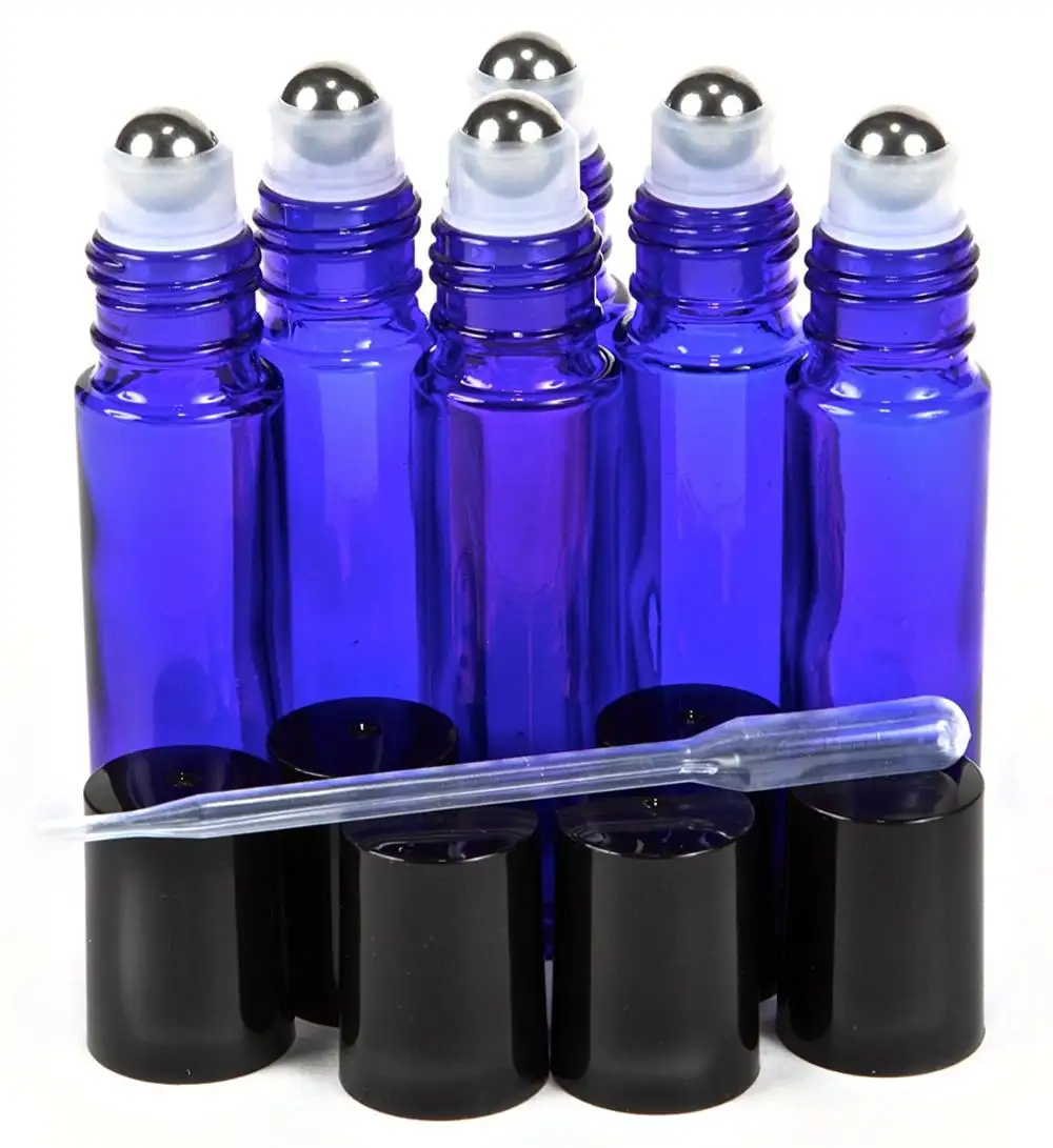 Botellas enrollables de cristal con bolas de acero inoxidable, de 10 ml botellas pequeñas, azul cobalto, baratas, venta al por mayor