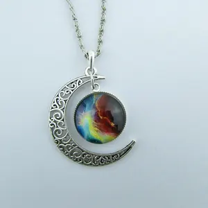 Groothandel Galaxy Universum Rode Cabochon Crystal Crescent Moon Hanger Ketting