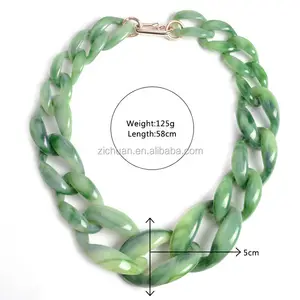 Big Chunky Acrylic Chain Link Necklace Fashion Long Link Chain Necklaces Gold High Quality Resin Plated Jade Stainless Steel 18K