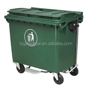 660 литровый пластиковый мобильный контейнер для мусора 660 л, зеленый