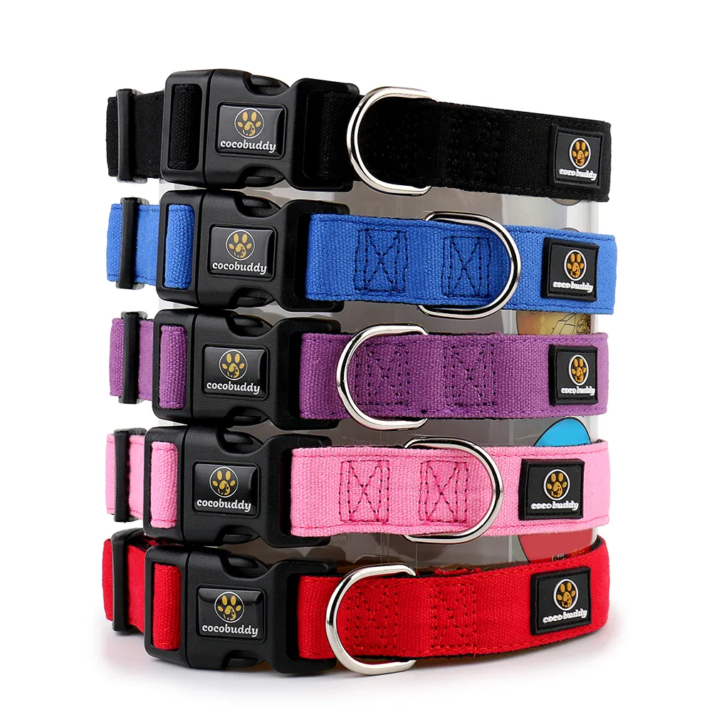 Private Label Pet Products Cotton Canvas Pet Collars With Nylon Webbing Dog Collar