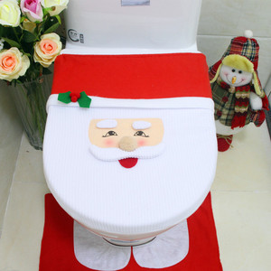 3PCs Set Red Santa Claus Alfombra de baño Decoraciones Feliz Navidad Santa Cubierta de asiento de inodoro - Product Image 3