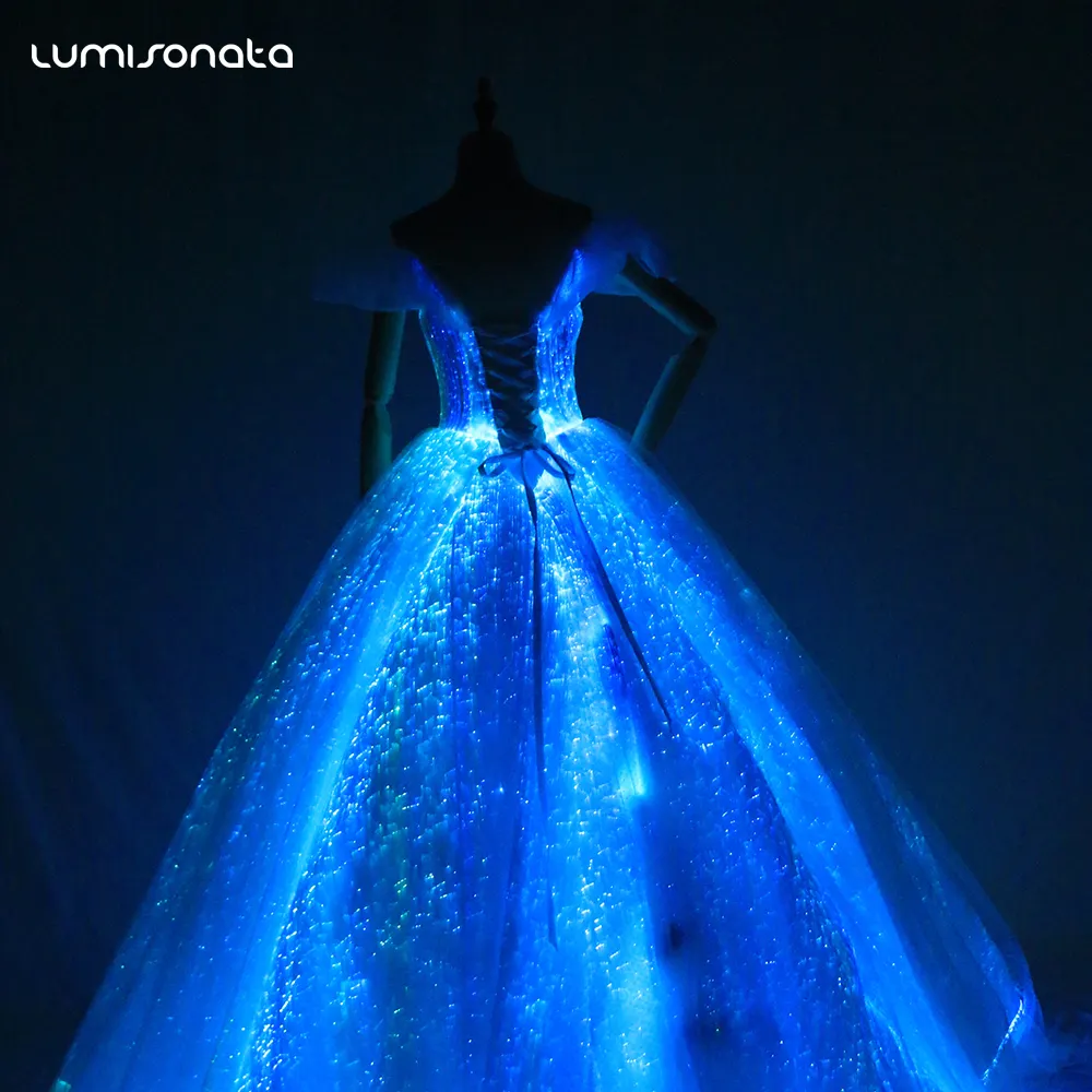 Vestido de casamento romântico de fibra óptica com luz led