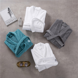 Jubah mandi Spa Hotel mewah, jubah musim dingin tebal kain <span class=keywords><strong>Terry</strong></span> katun 100% dengan panjang selutut bertudung terjangkau