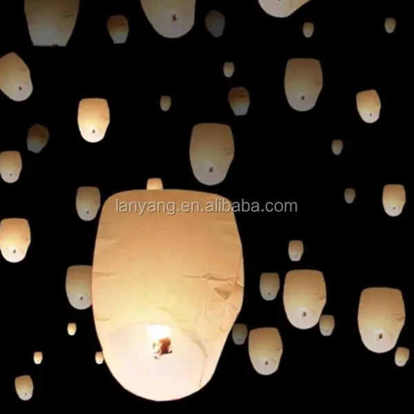 Groothandel Chinese Sky Lantaarns Party Vliegende Bruiloft Wens Lamp Fire Kaars Wit Chinese Papieren Lantaarn