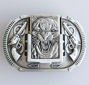 40mm vecchio colore argento 3D testa di tigre due pistole fibbia per cintura occidentale vintage, accendino personalizzato targhetta occidentale fibbia per cintura - Product Image 1