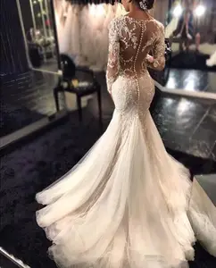 Nuovi splendidi abiti da sposa a sirena in pizzo Dubai stile arabo africano Petite maniche lunghe coda di pesce abiti da sposa su misura