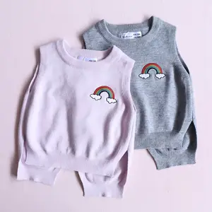 Girl's Sleeveless Brand Names Desin Of Hand Made Sweaters Of Child Clothing