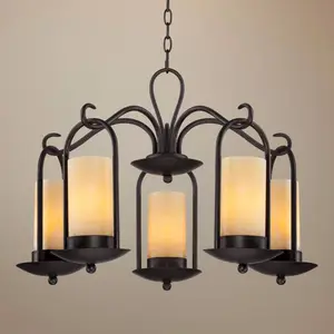 530-35 Onyx Faux Stone Candle 30 "Wide Espresso Outdoor Chandelier