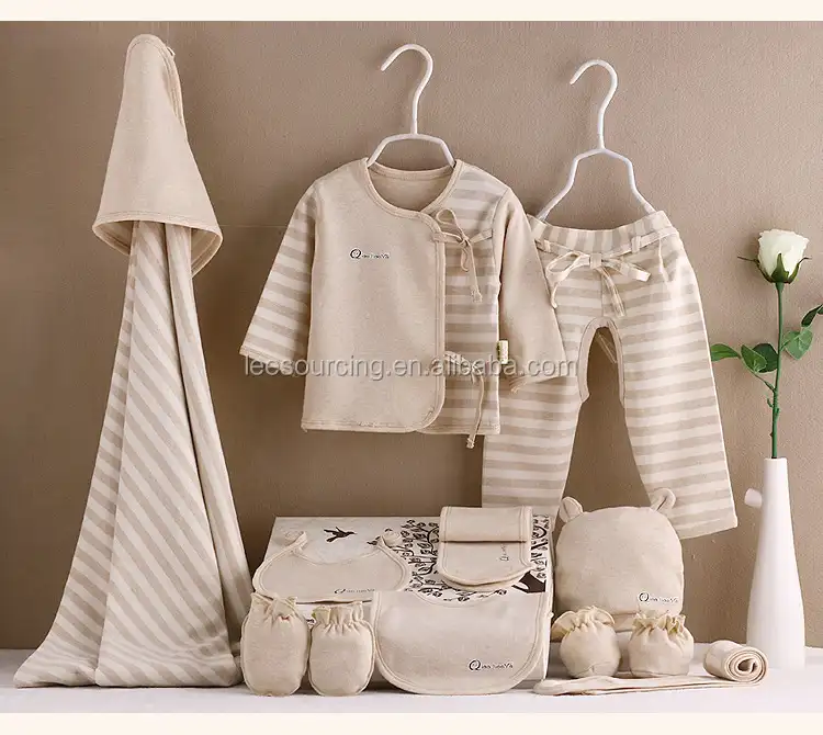 Leesourcing conjunto 9 em 1 de 100% algodão orgânico, conjunto de roupas infantis para chá de bebê