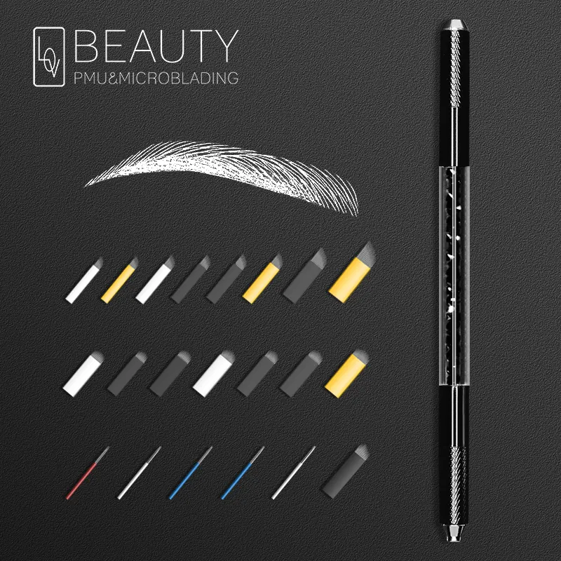 LovBeauty Double Heads Luxury Noir Elite Microblading Pen Permanent Gun Make Up 3D Eyebrow Pen Manual Tattoo Tool