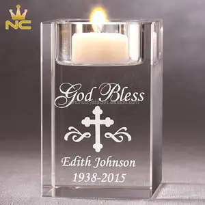 Glass Square Candle Holder Crystal Funeral Souvenirs For Funerals