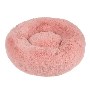 Venta al por mayor del fabricante multi colores de lujo donut ronda de peluche perro gato mascota cama