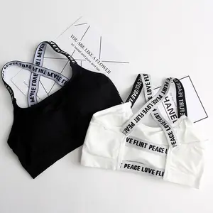 Wholesale cheap white sports bra-Women Sport Bra Fitness Top Letters Yoga Bra For Cup A-D Black White Running Yoga Gym Fitness Crop Top Women Push Up Sports Bra