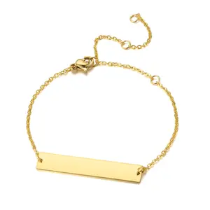 Pulsera de acero inoxidable con grabado personalizado, brazalete minimalista de oro de 14K, regalo para mejor amiga y novia