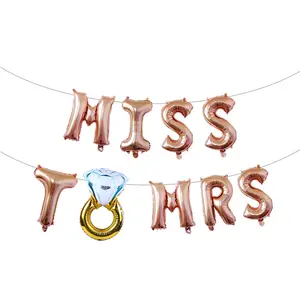 Bridal Shower Wedding Party Decor Foil Diamond Balloons 16 Inch Rose Gold Letter Miss To Mrs Balloon Banner