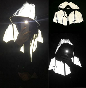 热销灰色高能见度防风安全反光面料雨衣服装连帽衫夹克适合夜间骑行跑步安全防护 - Product Image 4