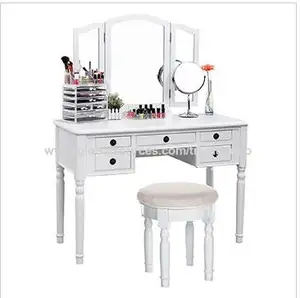 法国古董梳妆台椅子5抽屉梳妆台与3个镜子