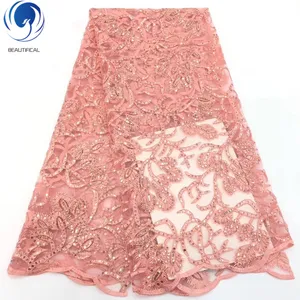 Beautifical african lace fabrics 2019 nigerian sequins french tulle lace fabric embroidery new ML1N710