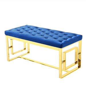 Living Room Sofa Set <strong>Velvet</strong> Pouf <strong>Footstool</strong> Ottoman Bench Tufted Navy <strong>Blue</strong> <strong>Velvet</strong> Bench with Gold Legs - Product Image 5