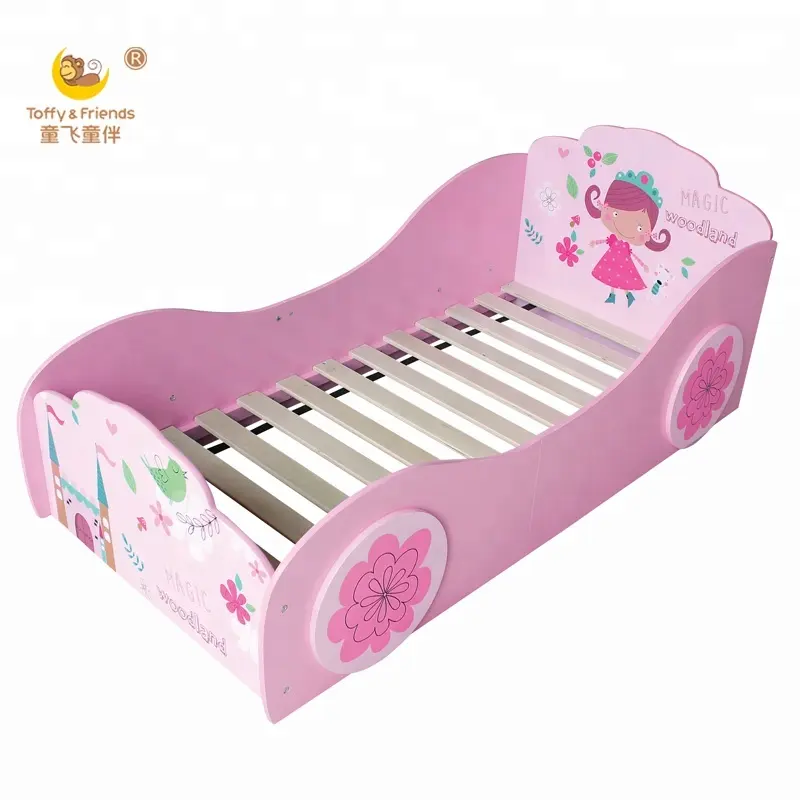 Toffy & friends cama de madeira para crianças, cama rosa para meninas