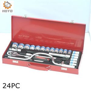 Professionelle 24 stück 1/2 zoll buchse set mit Speeder Griff deutschland buchse set rot metall box auto reparatur hand werkzeug