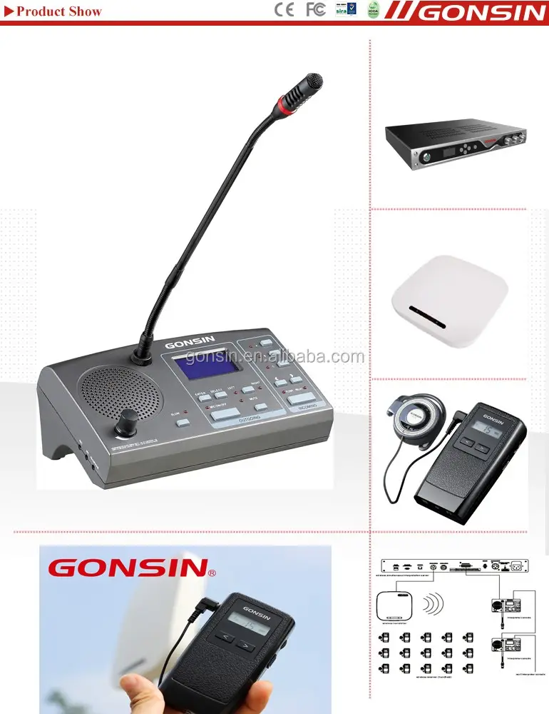 GONSIN tercüme sistemleri alıcı çeviri ekipmanları konferans odası kablosuz simültane çeviri sistemi